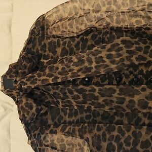 Sheer Leopard Print Blouse with Bow